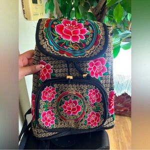 Vibrant Floral Embroidered Bohemian Backpack
